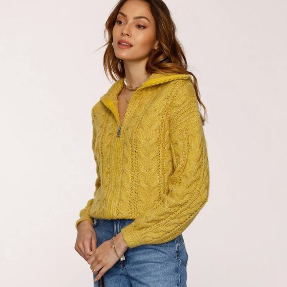 HEARTLOOM Beth Cardi Sweater Full Zip Cable Knit Citron Yellow {RR39} - Picture 3 of 9